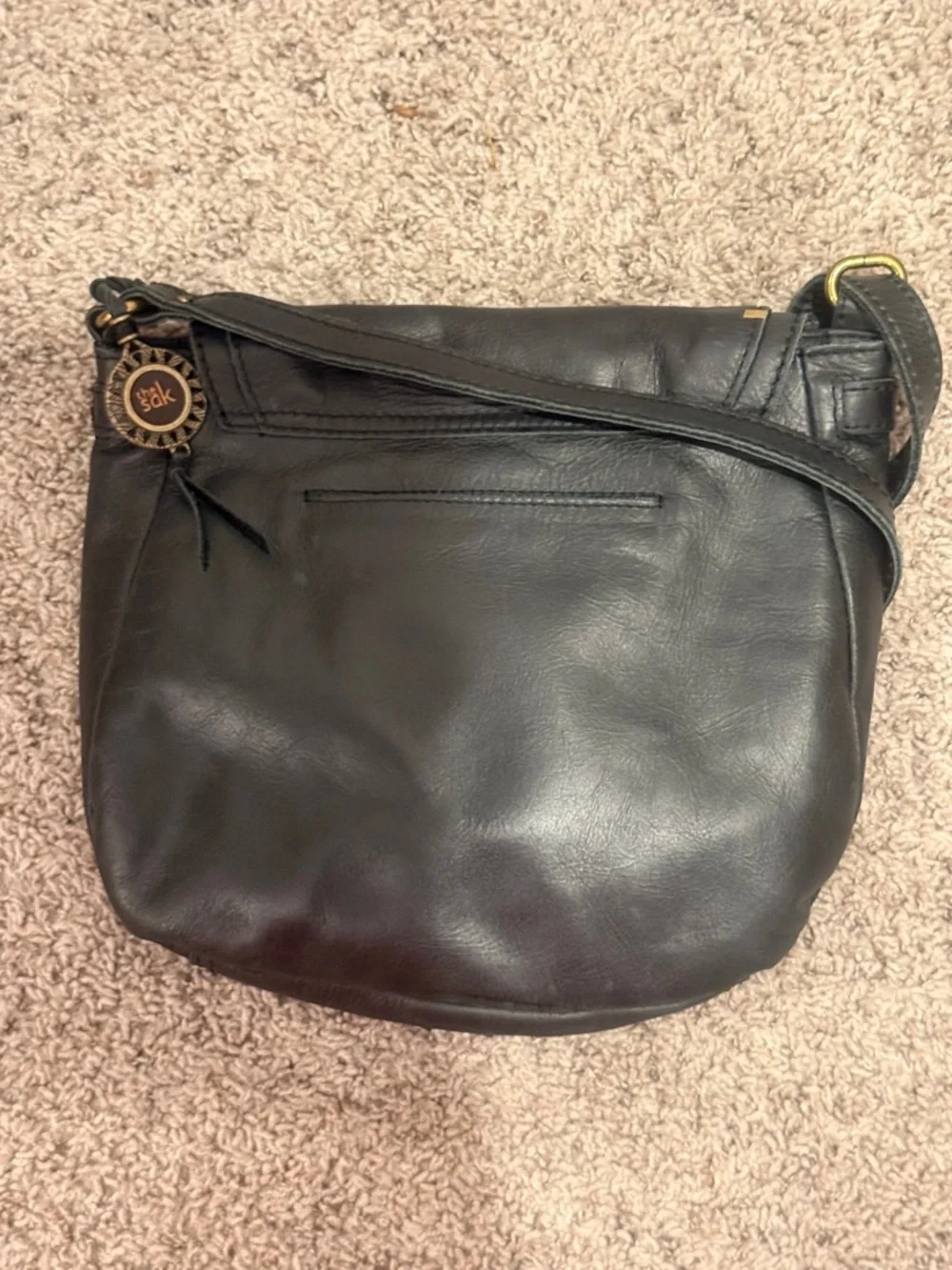The‎ Sak Black Leather Crossbody with Gold Stud Accents